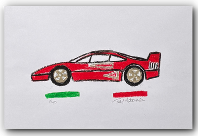 Ferrari F40 oil pastel drawing art teddy McDonald
