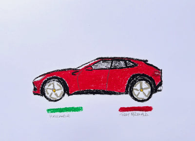 Ferrari Purosangue oil pastel drawing art teddy McDonald