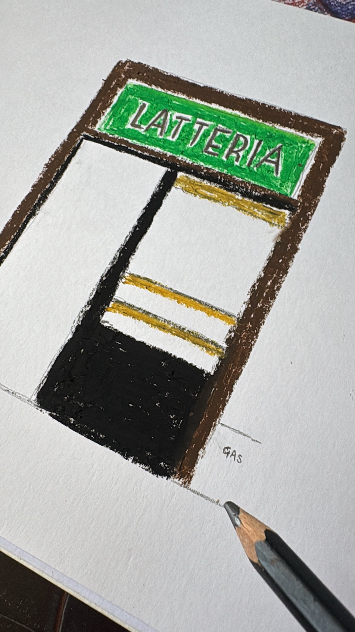 Illustration of a 'LATTERIA' in Florence, Italy on a white background with a pencil.