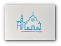 Blue line drawing of Santo Spirito Basilica church Florence, Italy on a white background by Teddy mcDonald.