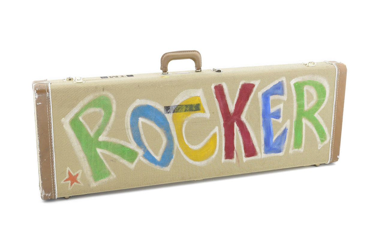 hand-painted fender tweed case for Green T Fender Stratocaster played by Ed Sheeran created by Teddy McDonald
